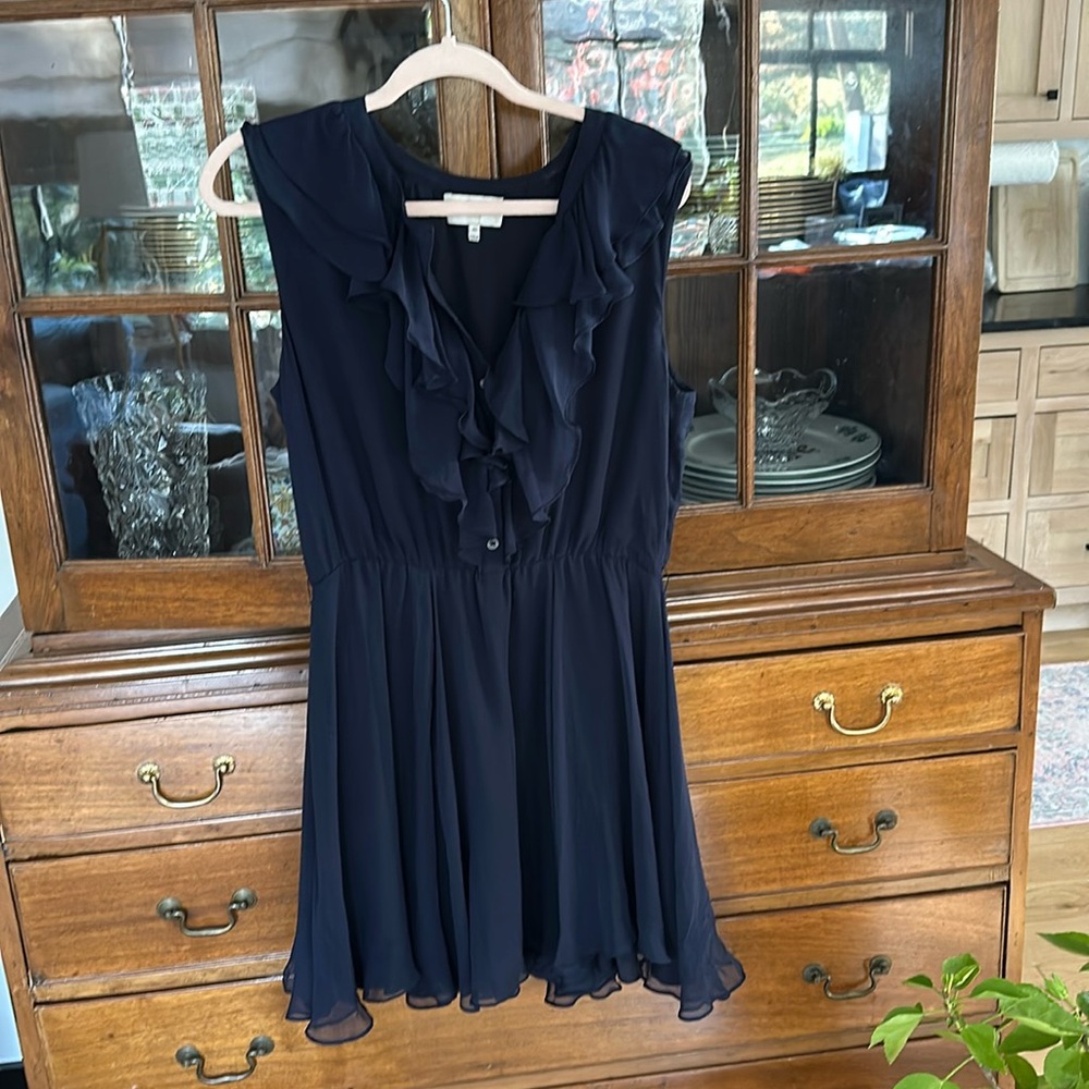 Adam Lippes 100% Silk Navy Blue Ruffled Cocktail Dress Size 10